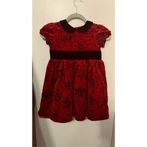 HartStrings Red Black Velvet Palampore Floral Ribbon Dress Toddler Size 3T (B)